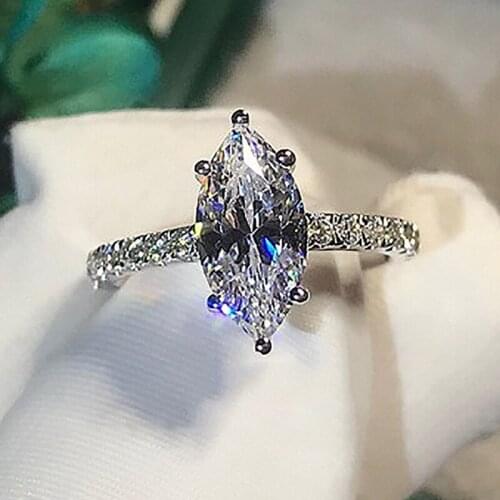 White Gold Filled Marquise White Zircon Rings For Women Wedding Engagement Jewelry Crystal Stone Ring Female Luxury Accessory