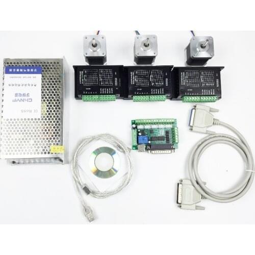 CNC Router Kit 3 Axis, 3pcs TB6600 4.0A stepper motor driver +3pcs Nema17 0.44NM motor+ 5 axis interface board+ power supply