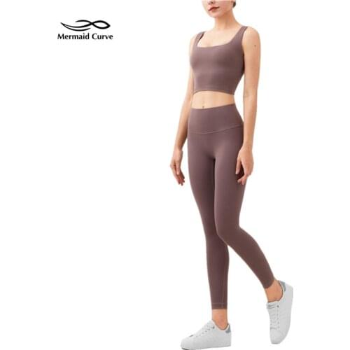 Mermaid Curve Women New Yoga Workout Sets Fake Two-Piece Shockproof Sports Vest + High Waist Legging 2 Pcs Running Training Sets
