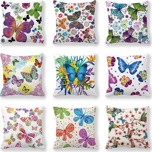 Colorful Butterfly Print Cushion Cover Peachskin Polyester Pillowcase Sofa Car Seat Cushion Cover Home Party Decoration