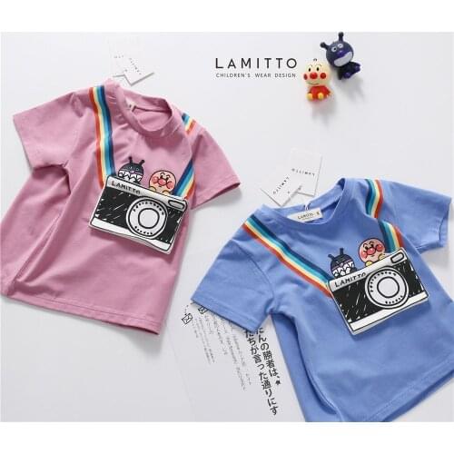 Tonytaobaby Summer Wear New Boys and Girls Childrens Wear Stereo Camera Zipper Pocket Cotton T-shirt Short Sleeves