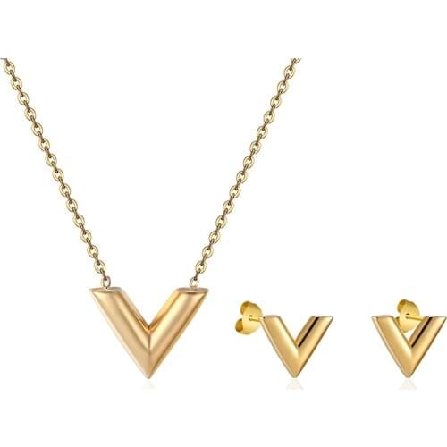 Hot Selling Stainless Steel Jewelry Set Gold Silver Minimalist Wedding Bridal Jewelry Set Fashion For Women T007