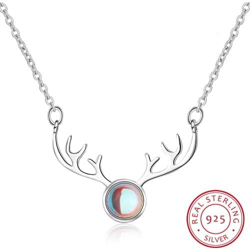 Sweet Colorful Moonstone Antler Necklace For Women 925 Sterling Silver Chain Necklace Best Gift S-n362