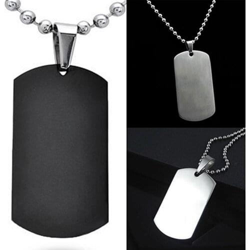 Minimalist Mens Stainless Steel Dog Tag Pendant Necklace Black Geometric Long Chine Necklace Polished Male Collar Accessories