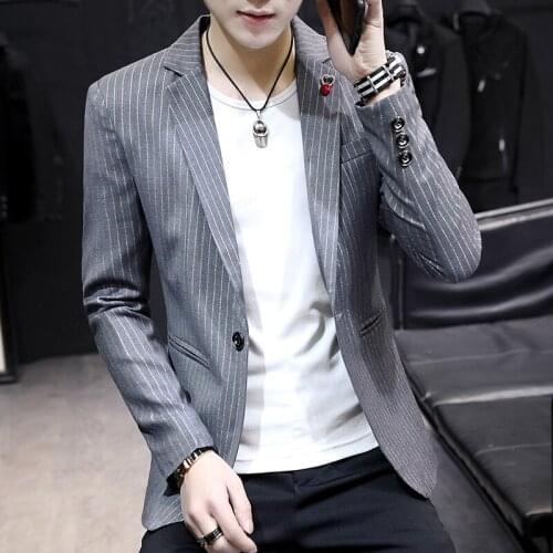 2021 Mens Striped Leisure Suit Trendy Teen Fashion Single Button blazer men