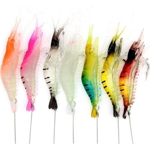 Hot Sale 7Pcs/Set Fishing Luminous Shrimp Soft Lure Mold Artificial Silicone Bait With Hooks Swivels Lures Fishing Tackle