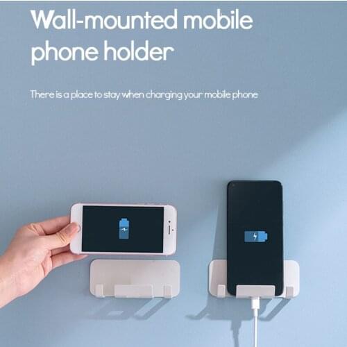 2pcs Paste-free Punch-free Wall Hanging Carbon Steel Material Mobile Phone Charging Stand For Home Bedroom Kitchen Rack