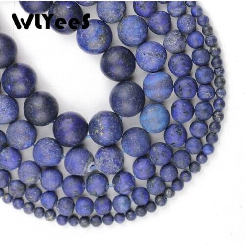 Natural Stone Matte Dark Blue Lapis lazuli Stone bead Round Spacer Loose beads for jewelry bracelet Making DIY 4 6 8 10 12mm 15"