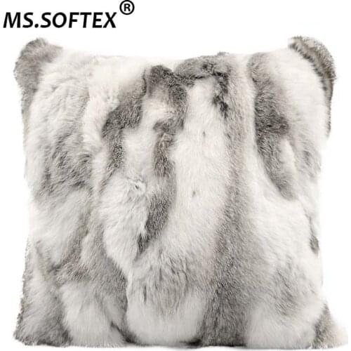 MS.Softex Genuine Rabbit Fur Pillow Case Patchwork Pillow Cover Natural Fur Cushion Cover Home Decoration FREE SHIPPING