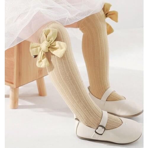 Spring Cute Bowknote Baby Girls Sock Summer Solid Color Infant Toddler Long Floor Socks Kids Children Knee High Socks