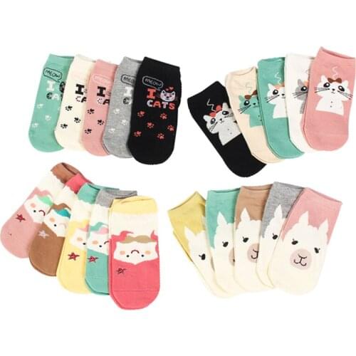 5pairs Women Funny Socks Cute Cartoon Cat Foot Print Cotton Girls Ankle Sock Summer Autumn Comfort Female Lady Meias Hosiery Sox