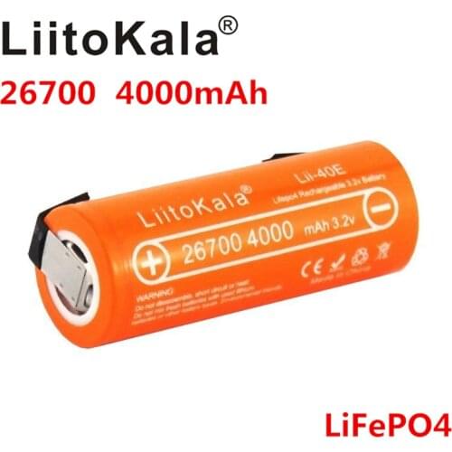 NEW LiitoKala Lii-40E 3.2V 26700 rechargeable LiFePO4 battery pack 4000mah lithium cell for 24V e-bike powe +DIY Nickel sheets