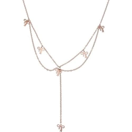 ONYSS New Design Bowknot Stainless Steel Rose Gold Pendant Necklace for Women