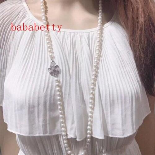 New natural freshwater cultured pearl 7-8MM white pearl sweater chain inlay button