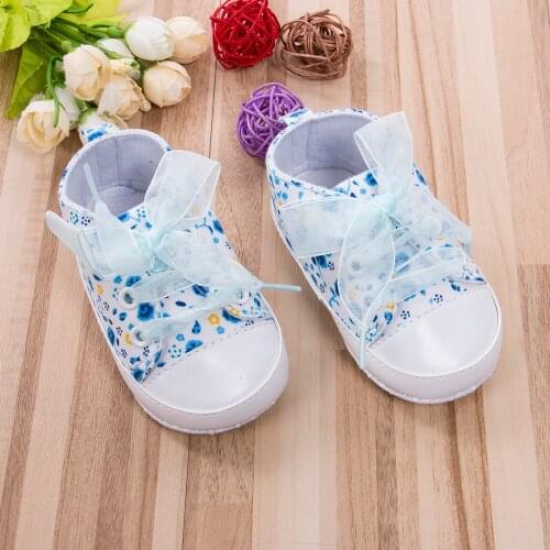 Newborn Infant Toddler Baby Kids Girl Floral Flower Soft Soled Crib Lace Up Shoes Walking Sneaker qm 3-18M