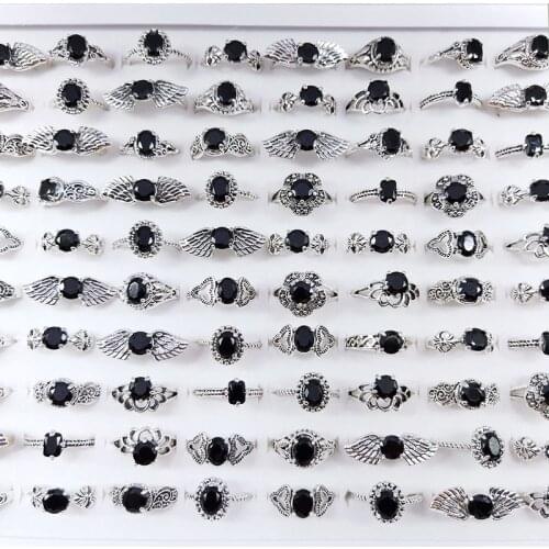 Wholesale 50pcs/lot Vintage Black Glass Geometry Rings For Women Mix Style Fashion Wedding Jewelry Party Gifts