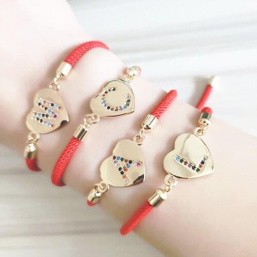 Initial Bracelets for Women Jewelry Red Rope Thread Adjustable Cubic Zirconia 26 Alphabet Letter Charm Bracelet Zircon