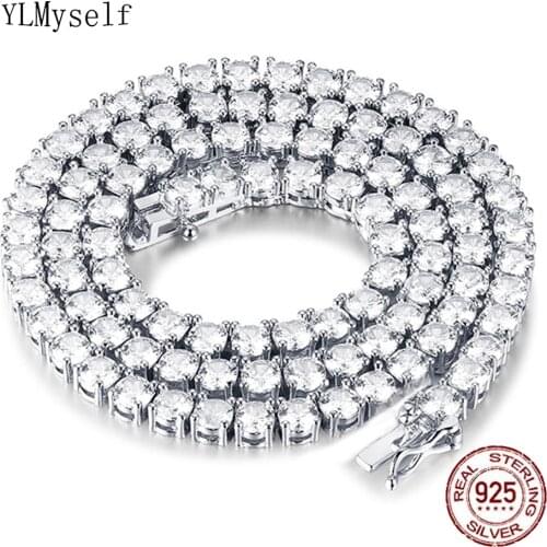 100% Guarante Solid 925 Sterling Silver 41/45CM Tennis Necklace 3/4mm Sparkly Zircon Chain Choker Fine Jewelry For Men/Women