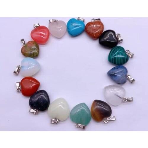 16mm Love Heart Healing Crystal Stone Pendant Rose Purple Tiger Eye Opal Drop Charms Jewelry Making wholesale