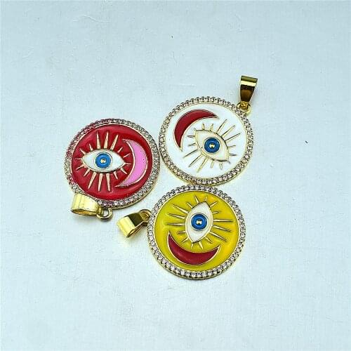 Disk Enamel Evil Eye Pendant Suitable for Bracelet Necklace Jewelry Making Supplies Enamel Charm Moon Amulet Necklace Jewelry