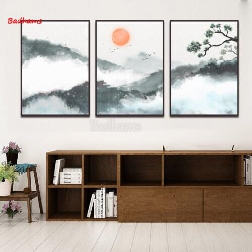 Poster Aesthetic Printing Canvas Painting National Style Great Appreciation of Clouds and Sunrises Ink Painting Chinese Decor