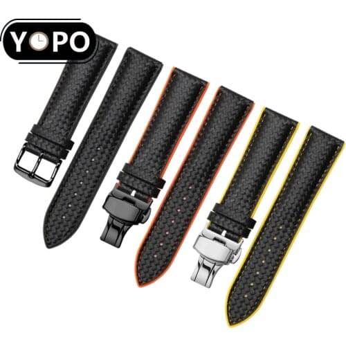 2 in 1 Leather and Silicone Watchbands 20mm 22mm Carbon fiber pattern Strap Steel buckle for Amazfit GTS/GTR 42mm 47mm