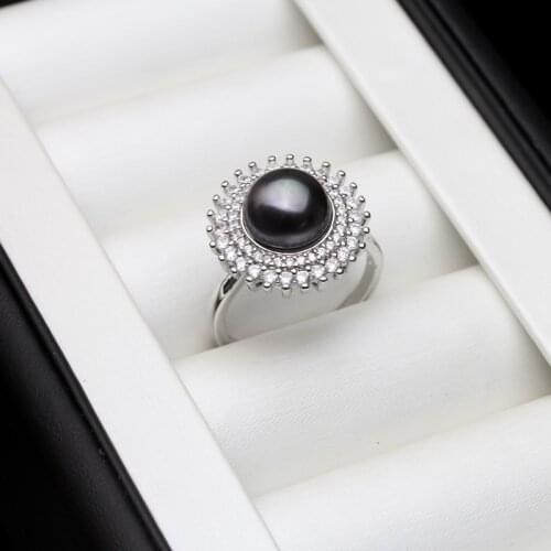 Fashion black Natural Freshwater Pearl rings Clearanc,Fine multiple styles shape Jewelry For Woen wedding gift