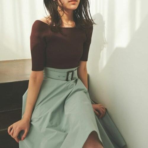 Sexy Slash Neck Half Sleeve Pullovers Femme Backless Lace Up Knitwear Tshirts Summer 2021 Chic Office Laady Elegant Crop Tops