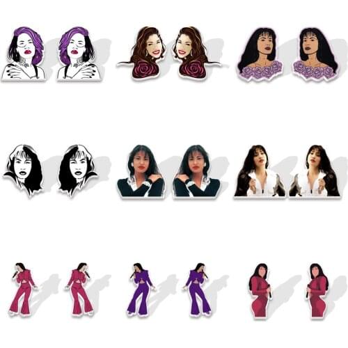 Famous Singer Selena Stud Earrings Acrylic For Girls Gift Jewelry Accessories