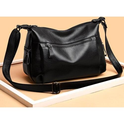 Soft leather Ladies Messenger Bag Female Boston Zippers Handbag Purse Casual Women Totes Single Shoulder Bags 2019