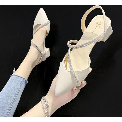 Sandal women 2021 new summer bun with high heels, all-match, pointed rhinestone fairy style with skirt, empty single shoe women