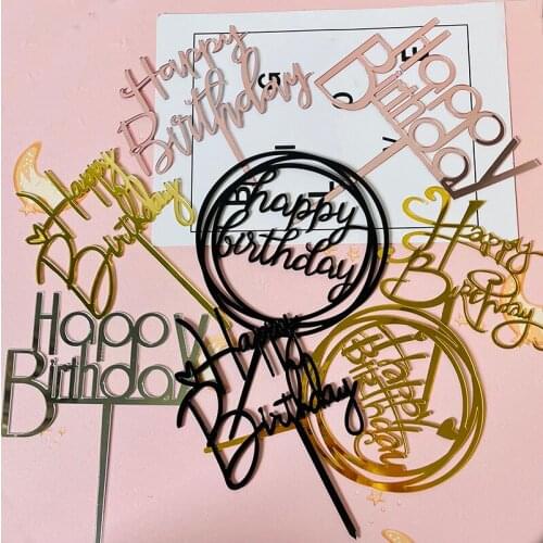 Happy Birthday Acrylic Cake Toppers Golden Letters Love Baking Cake Toppers for Kids Birthday Party Cupcake Decorations Supplies