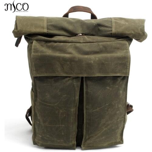 MCO 2018 Vintage Waterproof Waxed Canvas Men Travel Backpack Large Capacity Women Weekend Bag Basic Roll Top Military Knapsack