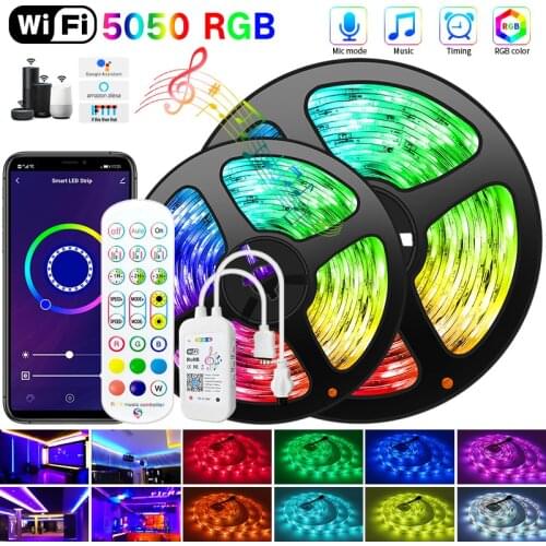 WIFI LED Strip 5M-30M 5050 Bluetooth RGB LED Strip Light Waterproof LED Lamp Tape Alexa Ribbon Light for TV Backlight Desktop