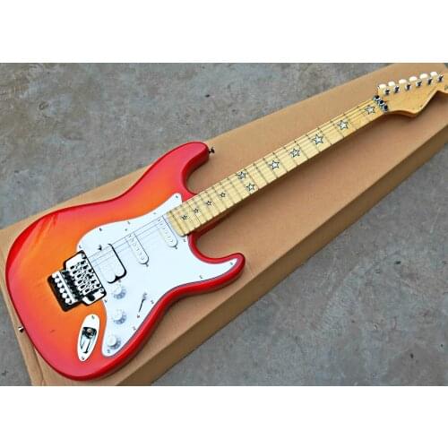 High quality FDST-1061CS color solid body with white pickguard maple fretboard floyd Rose trmolo electric guitar, Free shipping