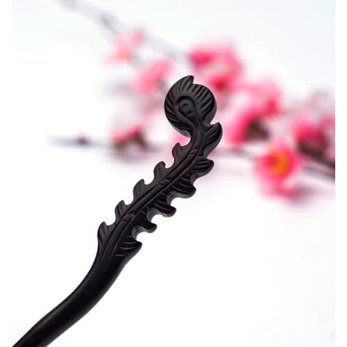 Charming black phoenix tail hairpin Vintage old sandalwood hair sticks Hair accessories head jewelry gift for women 2018 new
