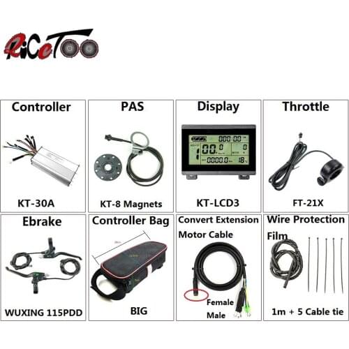 RICETOO Electric Bicycle Parts LCD Display KT-30A Controller PAS Ebreak Thumb Throttle for Ebike kit without Motor and Rim