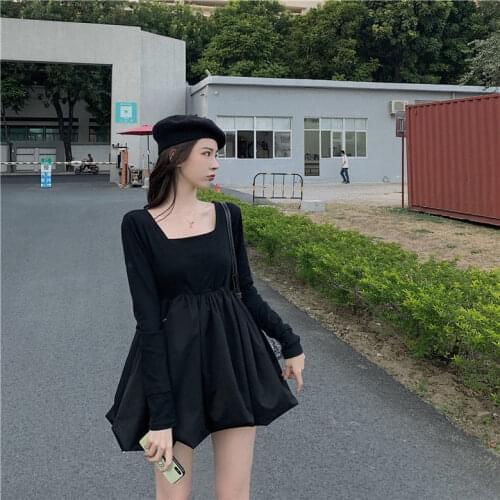 Women Dresses Womens Winter Square Collar High Waist Long Sleeves Dress Vestido De Mujer