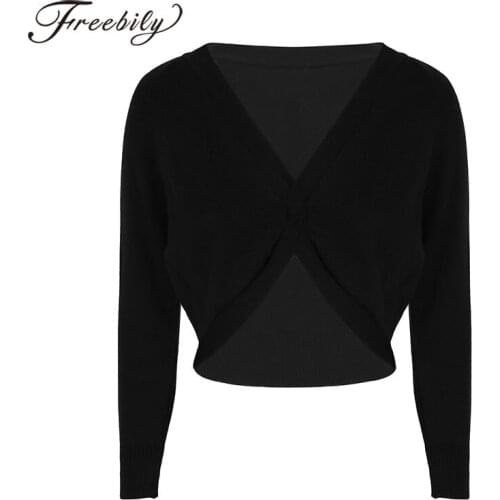 Women Sweater Adult Latin Ballet Dance Practice Training Warm Lace Up Cardigan Knitted Wrap Top Gymnastic Solid Casual Crop Top