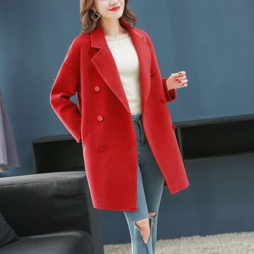 New autumn winter long Woolen coat female popular fashion wool blends coat women candy solid color double-breasted windbreaker
