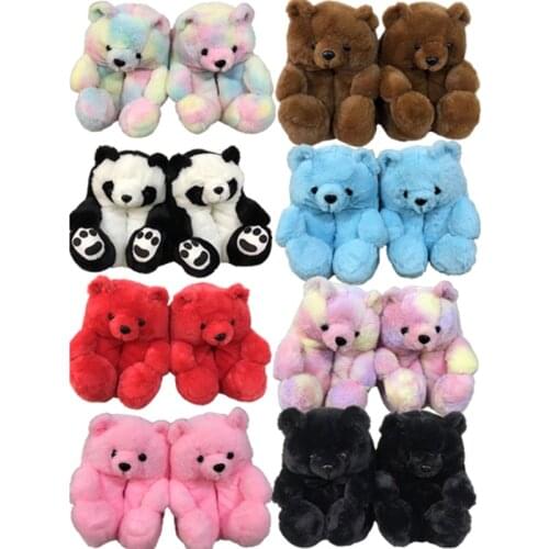 Winter Plush Teddy Bear Brown Womens Home Indoor Soft Non Slip Artificial Fur Lovely Plush Home Slippers Womens Warm Slippers