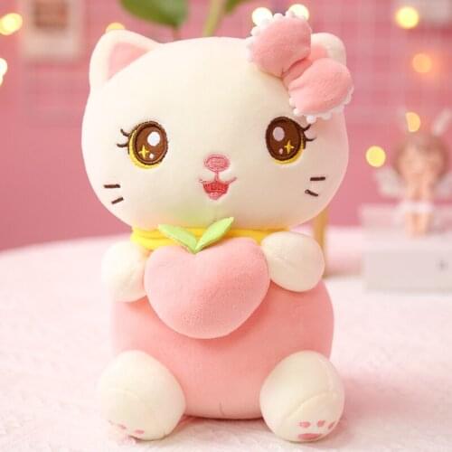 1pc 25/34/48cm Cartoon Adorable Cat Plush Toys Lovely Kitten with Peaches Pillow Stuffed Soft Dolls Birthday Gift for Girls Baby
