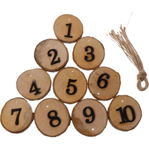 10pcs Round Natural Wood Log Slice Tree Bark 1-10 Table Numbers For Wedding Centerpiece Hanging Decor