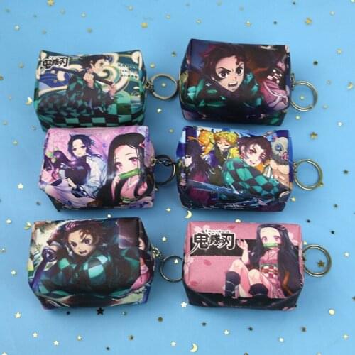 10Pcs/Lot Demon Slayer Tanjirou Nezuko cute small square bag, carrying student coin purse, pu leather keychain girl clutch