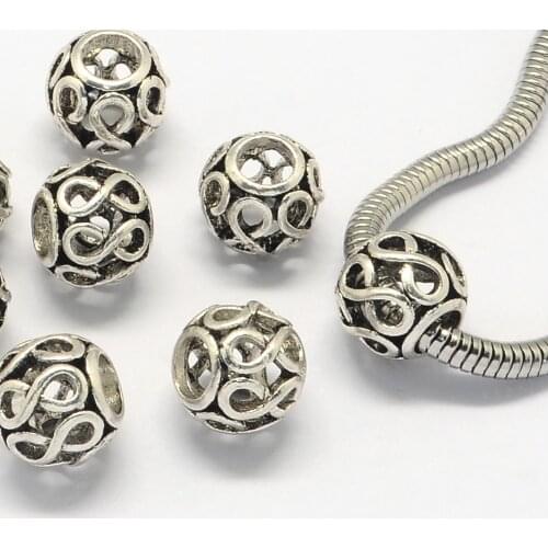 10pcs/lot Alloy European Beads Rondelle Hollow Charms Beads Fit Bracelets Bangles for Women Jewelry Making