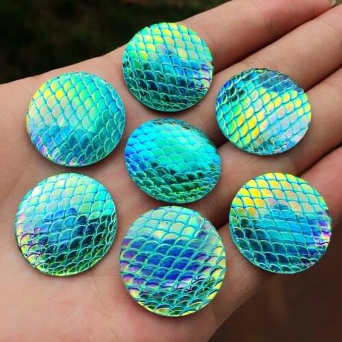12pcs 25mm Fish Scale Style Round Flat back Glitter Resin Cabochons Cameo For Bracelet Earrings accessories-B465