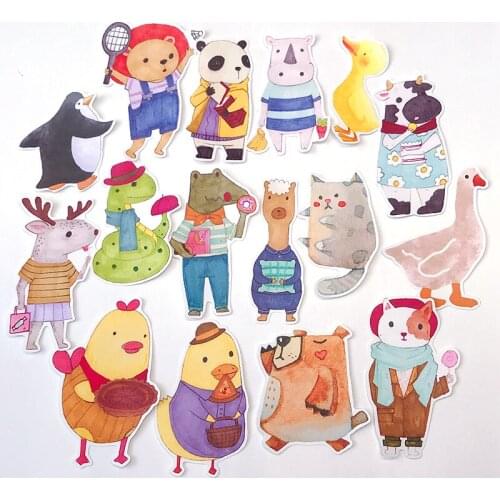 16PCS Cute animal family Paper Stickers Crafts And Scrapbooking stickers kids toys book Decorative sticker DIY Stationery