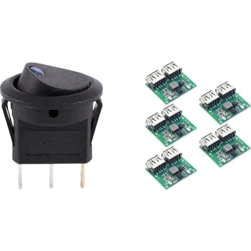 1X 12V LED Inverter Rocking Rocker Switch & 5X USB DC-DC Voltage Regulator Charging Step Down Charger Power Module