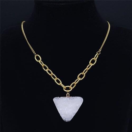 2021 White Crystal Stainless Steel Charm Necklaces for Women Silver Color Geometric Triangle Chain Necklace Jewelry ND53S01