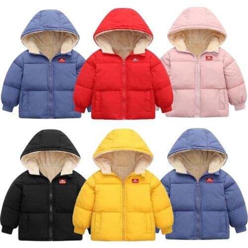 2020 Winter Jackets Girls Baby Boys Jackets Solid Velvet Thickened Long Sleeve With Hooded Coats Children Clothing For 2-6Y